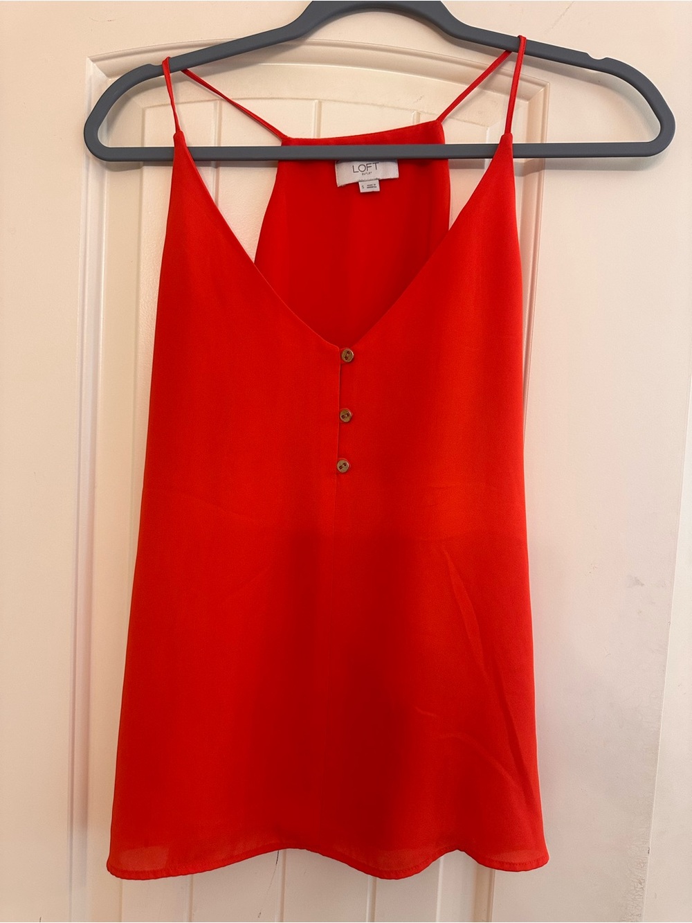 LOFT Orange V-Neck Spaghetti Strap Camisole with Button Front